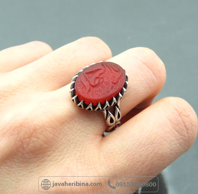 انگشتر عقیق قرمز با حکاکی یا سیدالشهدا _کد:35054