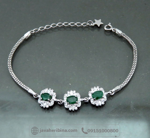 دستبند زمرد نقره زنانه رودیوم _کد:35055