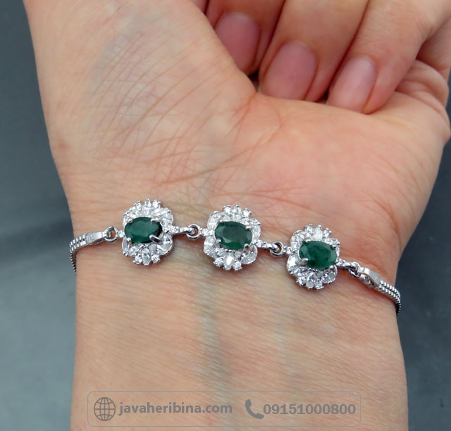 دستبند زمرد نقره زنانه رودیوم _کد:35055