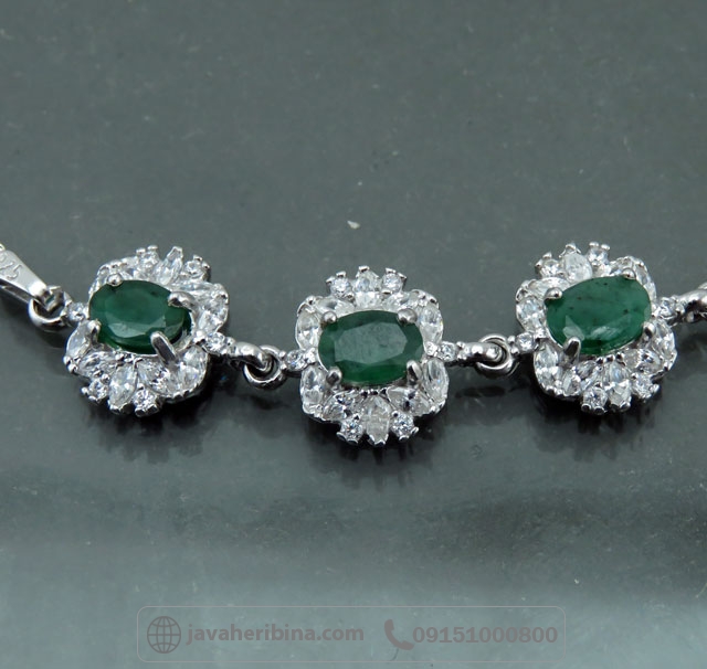 دستبند زمرد نقره زنانه رودیوم _کد:35055