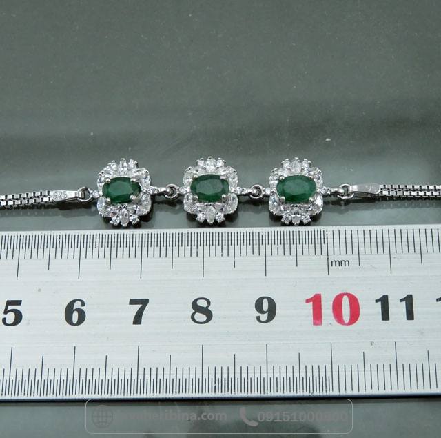 دستبند زمرد نقره زنانه رودیوم _کد:35055