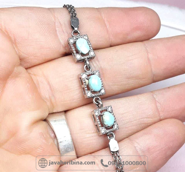 دستبند فیروزه نیشابوری نقره زنانه _کد:35093