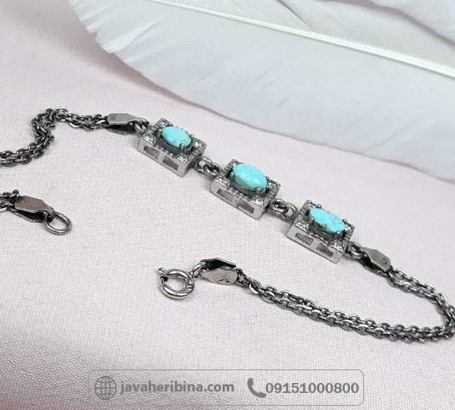 دستبند فیروزه نیشابوری نقره زنانه _کد:35093