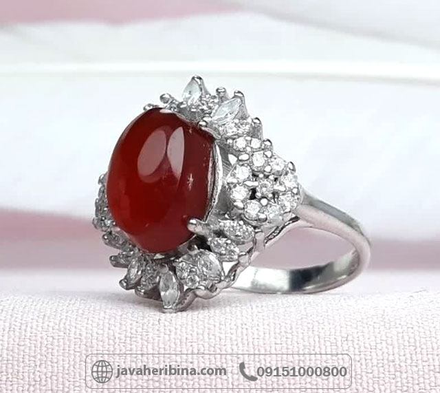 انگشتر عقیق یمنی سرخ نقره زنانه _کد:35094