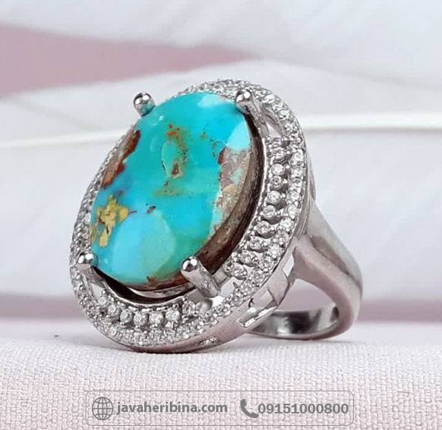 انگشتر فیروزه نیشابوری زنانه درشت و زیبا _کد:35097