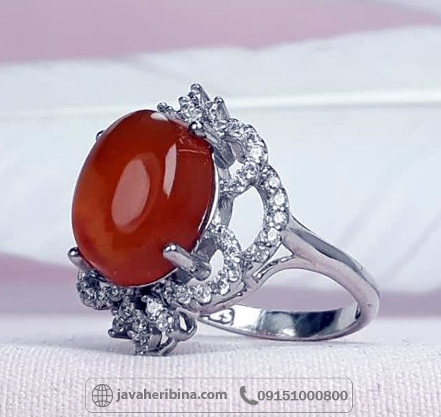 انگشتر عقیق یمنی سرخ نقره زنانه _کد:35105