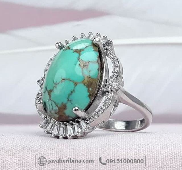 انگشتر فیروزه نیشابوری نقره زنانه رودیوم _کد:35107