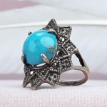 انگشتر فیروزه نیشابوری رودیوم خاص و خوشرنگ _کد:۳۵۱۱۰