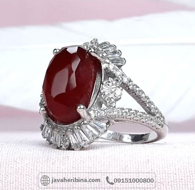 انگشتر عقیق یمنی سرخ نقره زنانه رودیوم _کد:35113