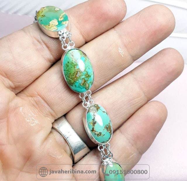 دستبند فیروزه نیشابوری نقره زنانه _کد:35120