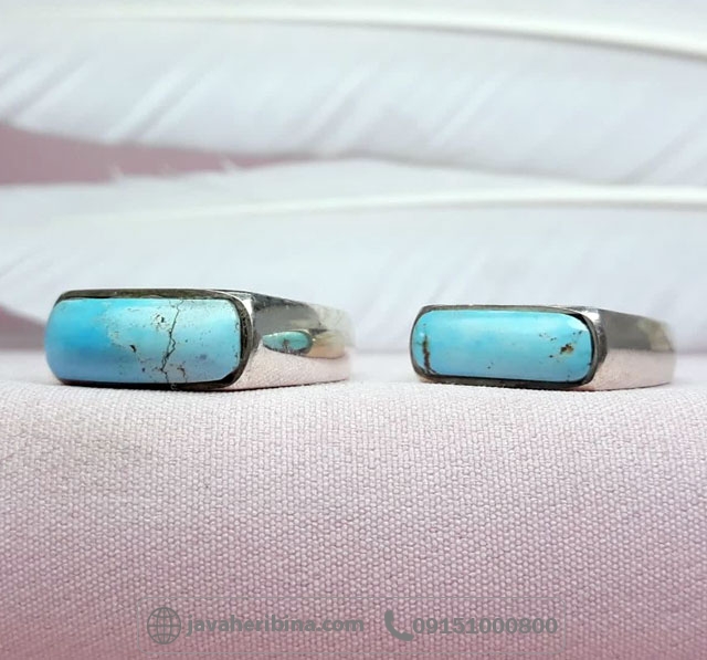 انگشتر فیروزه نیشابوری ست زنانه و مردانه پشت بسته _کد:35123