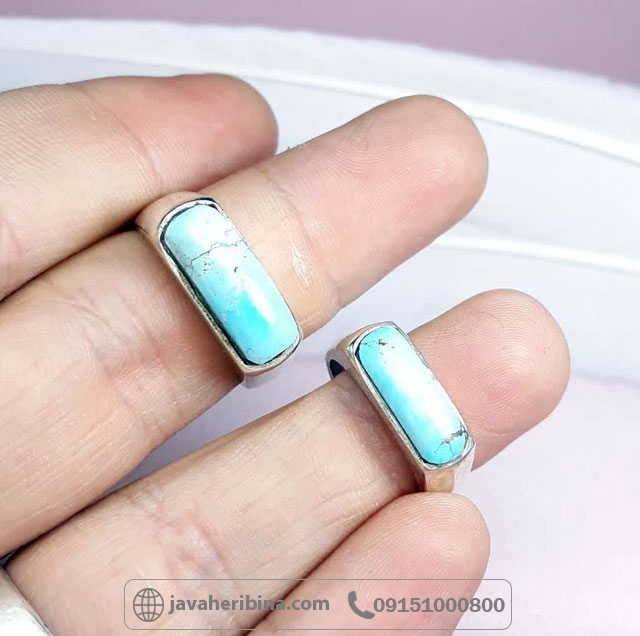 انگشتر فیروزه نیشابوری ست زنانه و مردانه پشت بسته _کد:35123