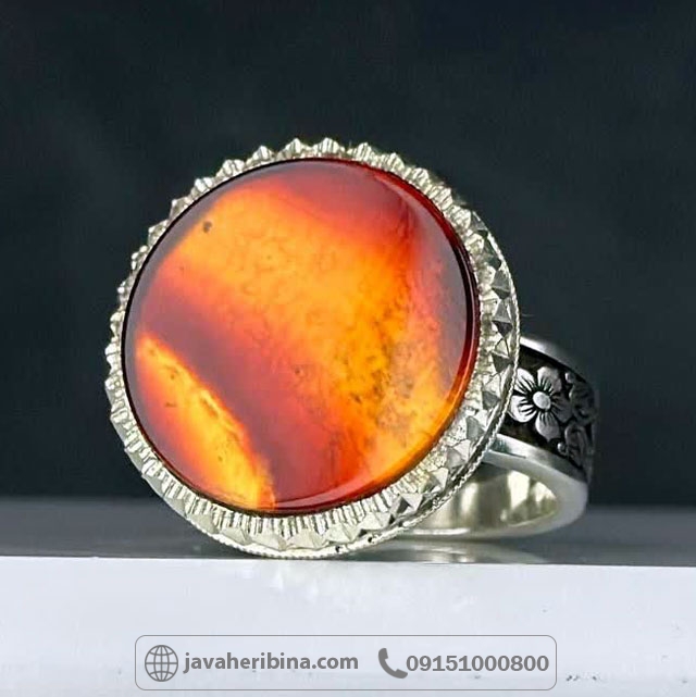 انگشتر عقیق دورنگ مردانه با قابلیت حکاکی مدنظر _کد:35128