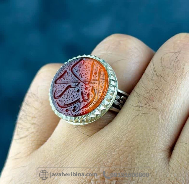 انگشتر عقیق دورنگ مردانه با قابلیت حکاکی مدنظر _کد:35128