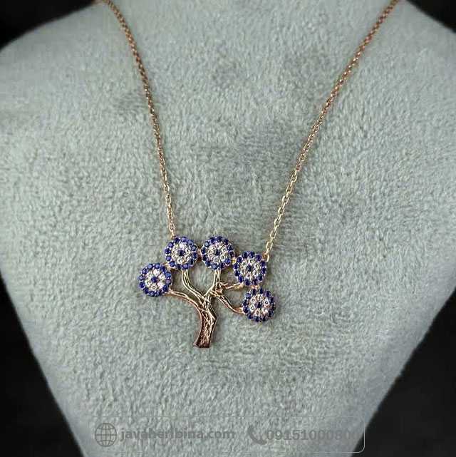 گردنبند نقره طرح درخت همراه با زنجیر با روکش رودیوم _کد:35130