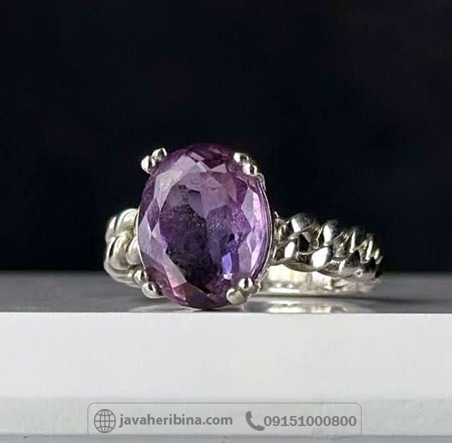 انگشتر آمتیست نقره زنانه خوش رنگ _کد:35132