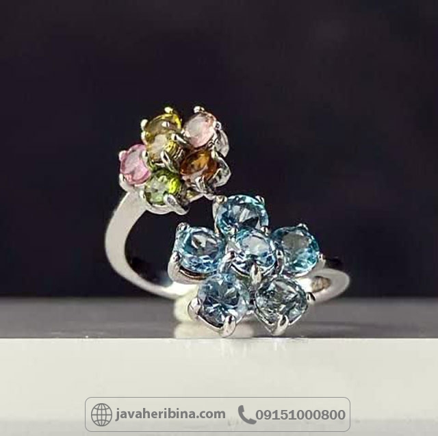 انگشتر چند جواهر توپاز و تورمالین زیبا _کد:35136