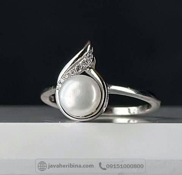 انگشتر مروارید نقره زنانه با روکش رودیوم _کد:35137