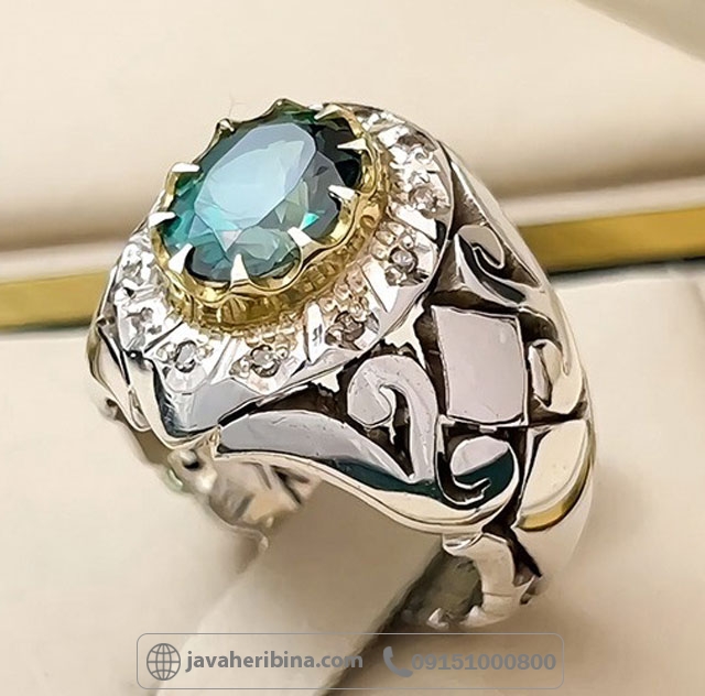 انگشتر توپاز مردانه فاخر همراه 12 قطعه الماس _کد:35139