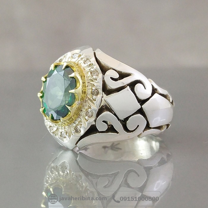 انگشتر توپاز مردانه فاخر همراه 12 قطعه الماس _کد:35139