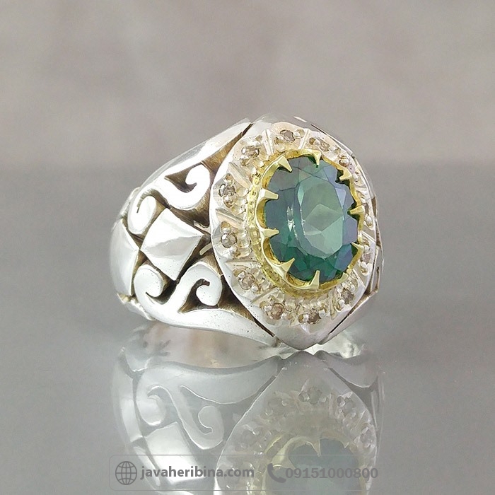 انگشتر توپاز مردانه فاخر همراه 12 قطعه الماس _کد:35139