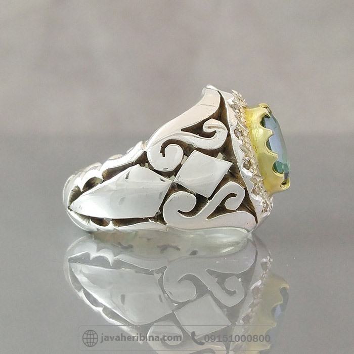 انگشتر توپاز مردانه فاخر همراه 12 قطعه الماس _کد:35139