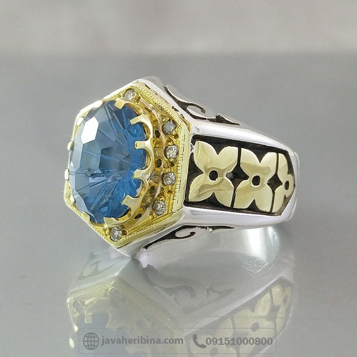 انگشتر توپاز سوئیسی درجه یک فاخر همراه 10 قطعه الماس _کد:35141