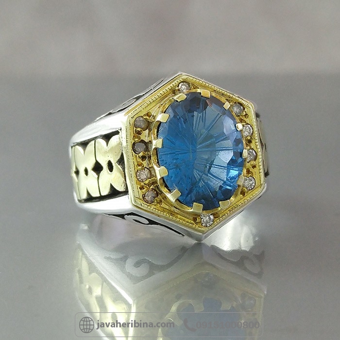 انگشتر توپاز سوئیسی درجه یک فاخر همراه 10 قطعه الماس _کد:35141