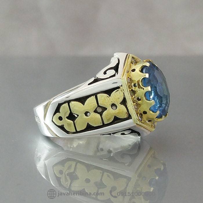 انگشتر توپاز سوئیسی درجه یک فاخر همراه 10 قطعه الماس _کد:35141