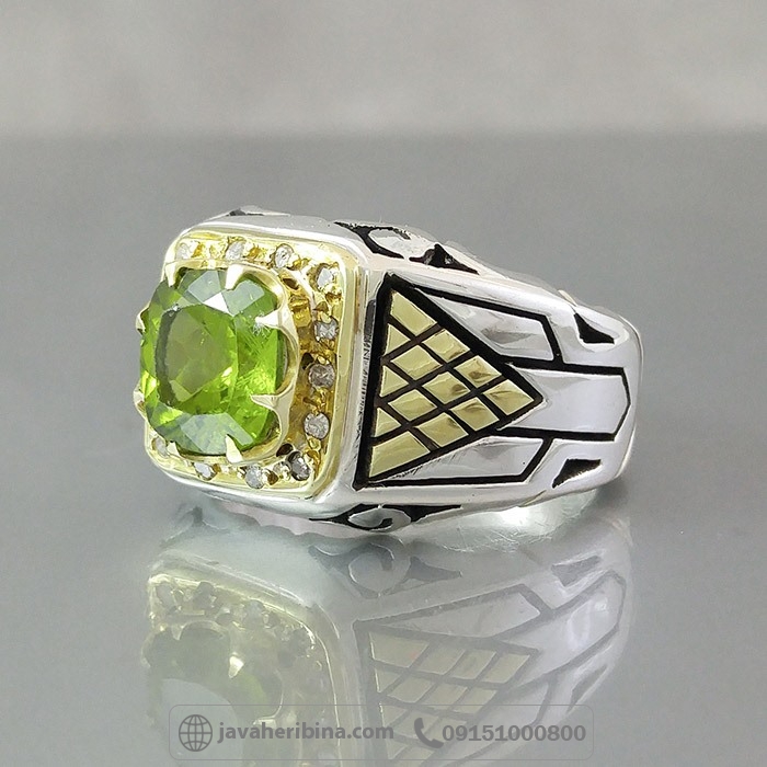 انگشتر زبرجد فاخر با 14 قطعه الماس _کد:35142