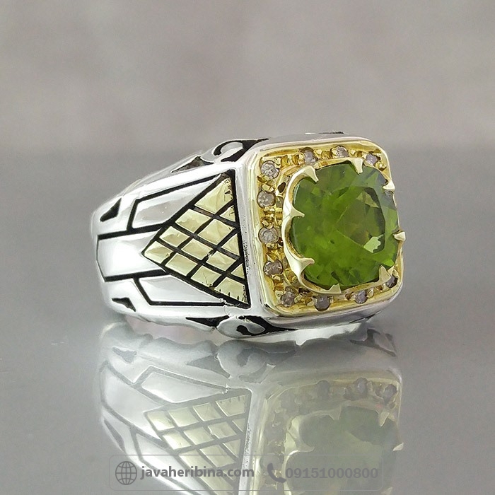 انگشتر زبرجد فاخر با 14 قطعه الماس _کد:35142