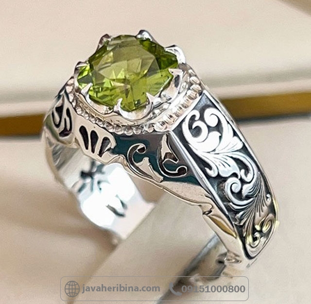 انگشتر زبرجد فاخر قلم زنی دست ساز _کد:35143