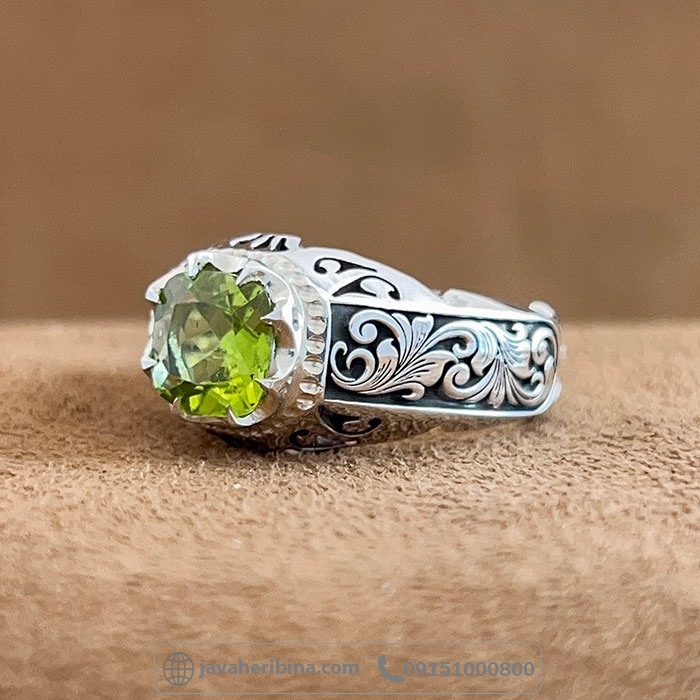 انگشتر زبرجد فاخر قلم زنی دست ساز _کد:35143