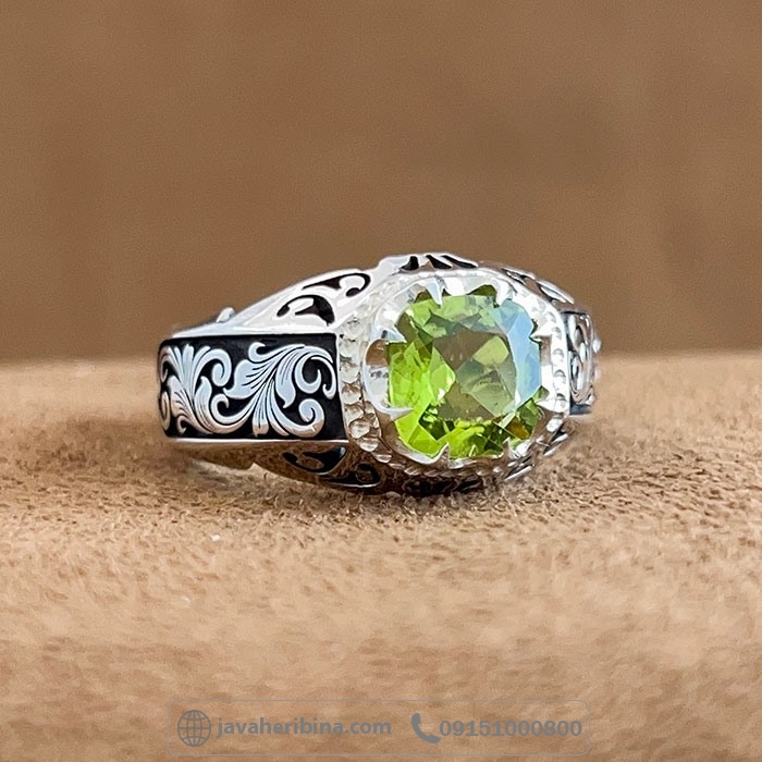 انگشتر زبرجد فاخر قلم زنی دست ساز _کد:35143