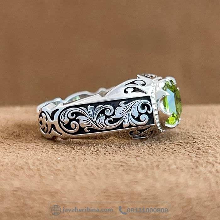 انگشتر زبرجد فاخر قلم زنی دست ساز _کد:35143