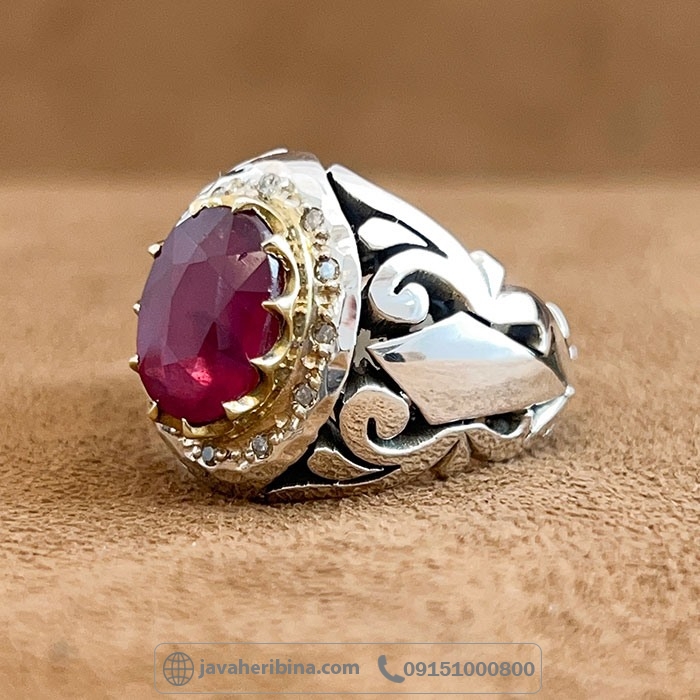 انگشتر یاقوت سرخ فاخر با 12 قطعه الماس _کد:35145