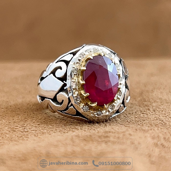 انگشتر یاقوت سرخ فاخر با 12 قطعه الماس _کد:35145