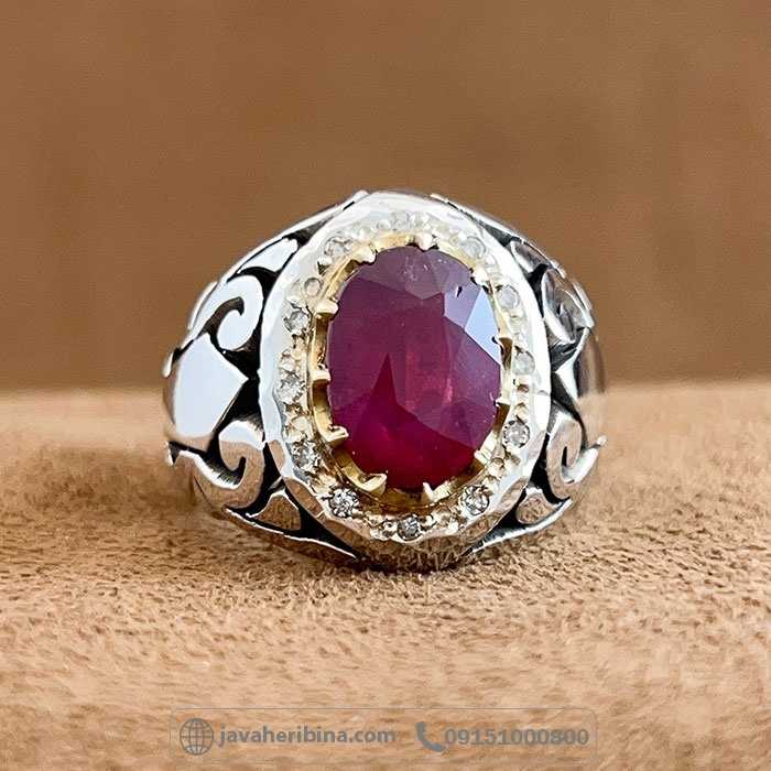 انگشتر یاقوت سرخ فاخر با 12 قطعه الماس _کد:35145
