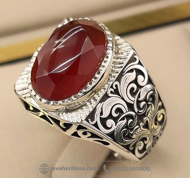 انگشتر عقیق یمنی سرخ فاخر خوشرنگ و زیبا مردانه _کد:35146