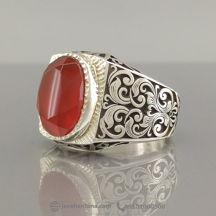 انگشتر عقیق یمنی سرخ فاخر خوشرنگ و زیبا مردانه _کد:35146