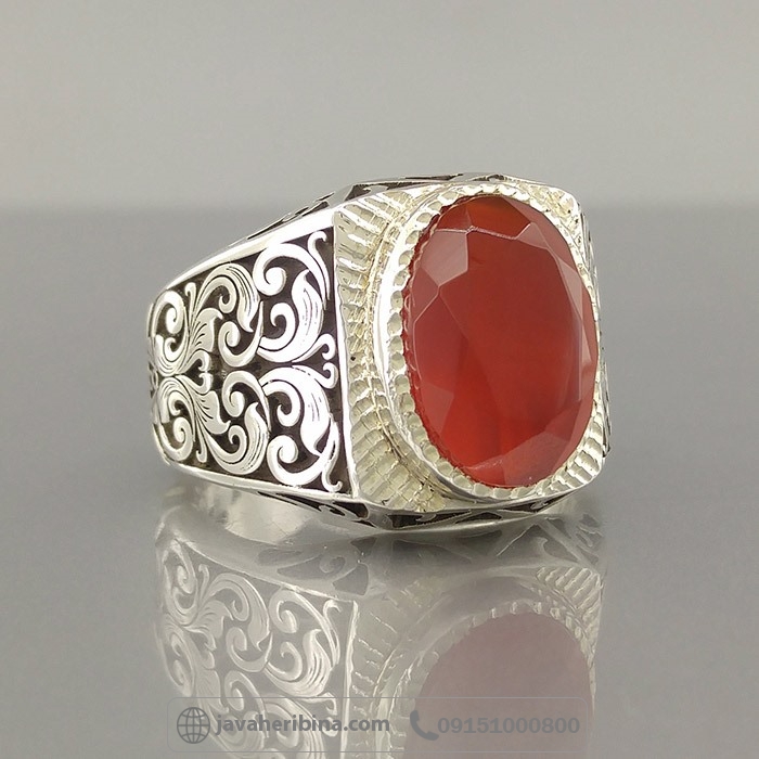 انگشتر عقیق یمنی سرخ فاخر خوشرنگ و زیبا مردانه _کد:35146