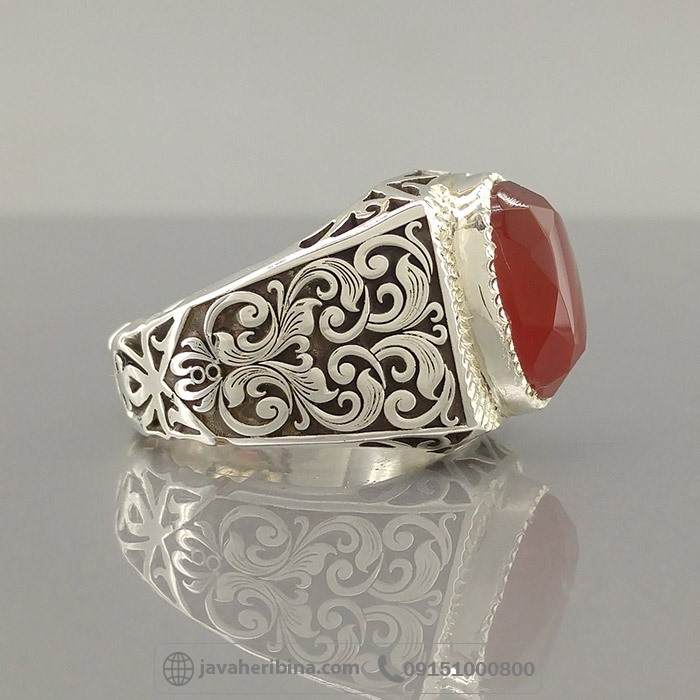 انگشتر عقیق یمنی سرخ فاخر خوشرنگ و زیبا مردانه _کد:35146