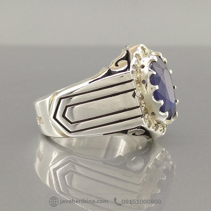 انگشتر یاقوت کبود با مخراج 16 قطعه الماس _کد:35148