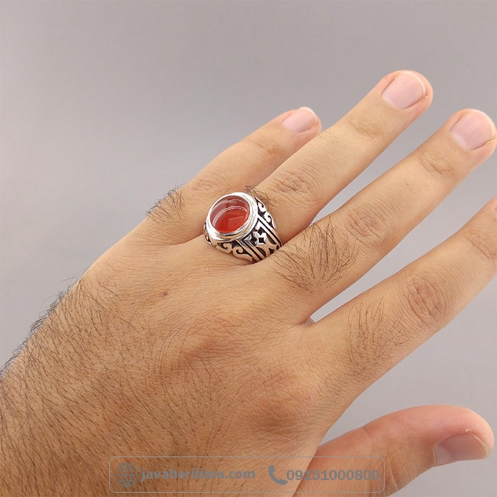 انگشتر عقیق یمنی سرخ مردانه فاخر _کد:35150