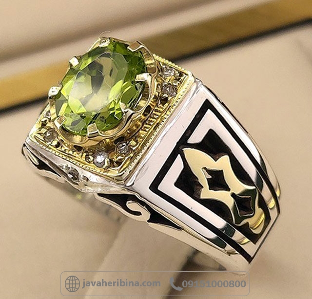 انگشتر زبرجد با مخراج 10 قطعه الماس _کد:35151