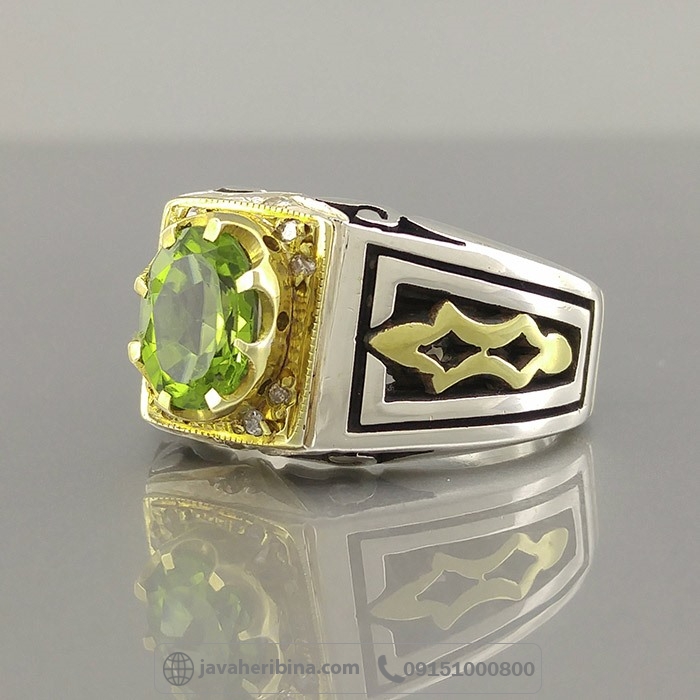 انگشتر زبرجد با مخراج 10 قطعه الماس _کد:35151