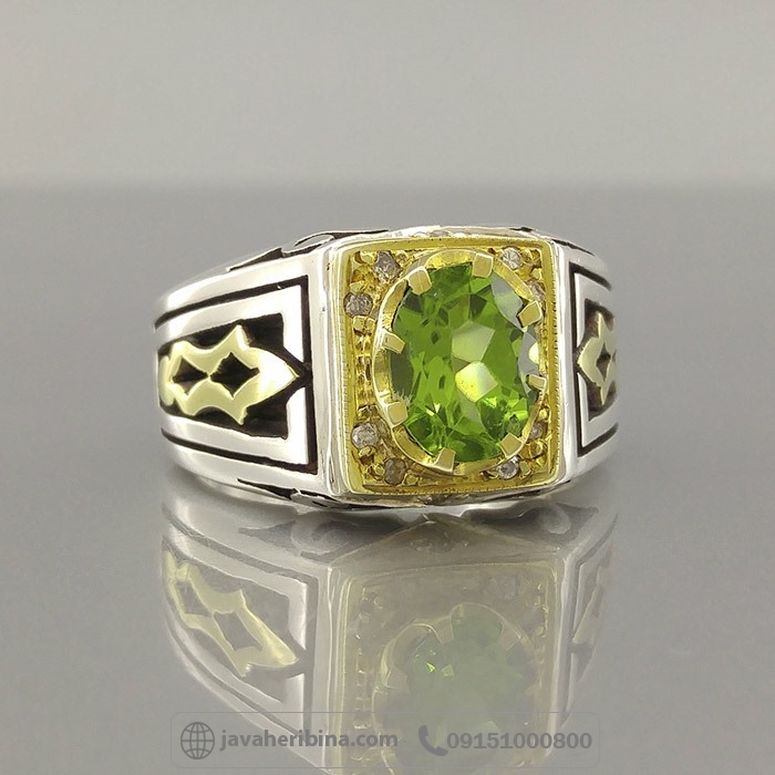 انگشتر زبرجد با مخراج 10 قطعه الماس _کد:35151