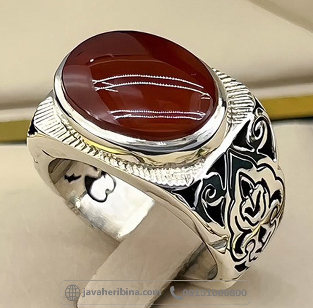 انگشتر عقیق یمنی سرخ نقره مردانه دست ساز _کد:35152