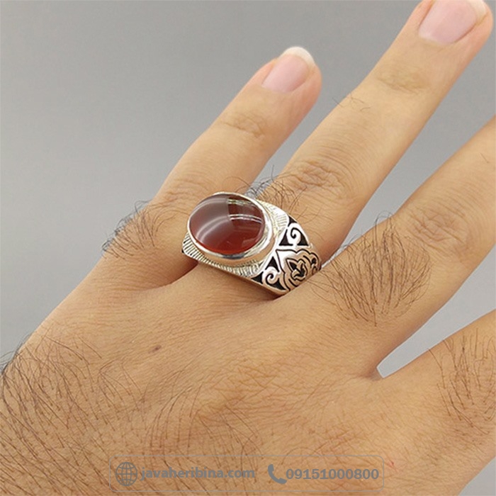 انگشتر عقیق یمنی سرخ نقره مردانه دست ساز _کد:35152