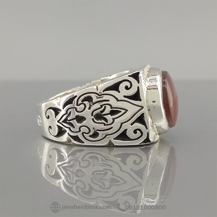 انگشتر عقیق یمنی سرخ نقره مردانه دست ساز _کد:35152